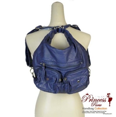 Designer Inspired Multi Ware Hobo Backpack and Handbag w/ Front Pockets - Dark Blue